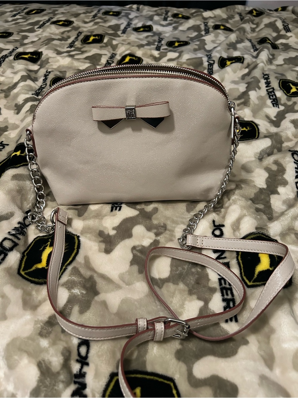 Anne Klein Cream Bow Accent Crossbody Bag